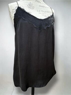 Dynamite Black Lace Trim Satin V-Neck Camisole Tank Top - Size M